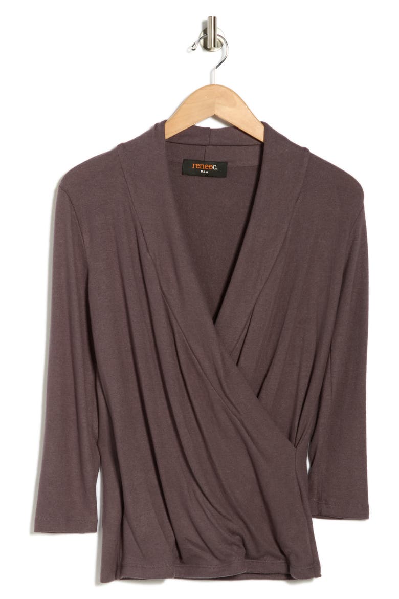Surplice Long Sleeve Brushed Knit Top, Alternate, color, DARK CEMENT