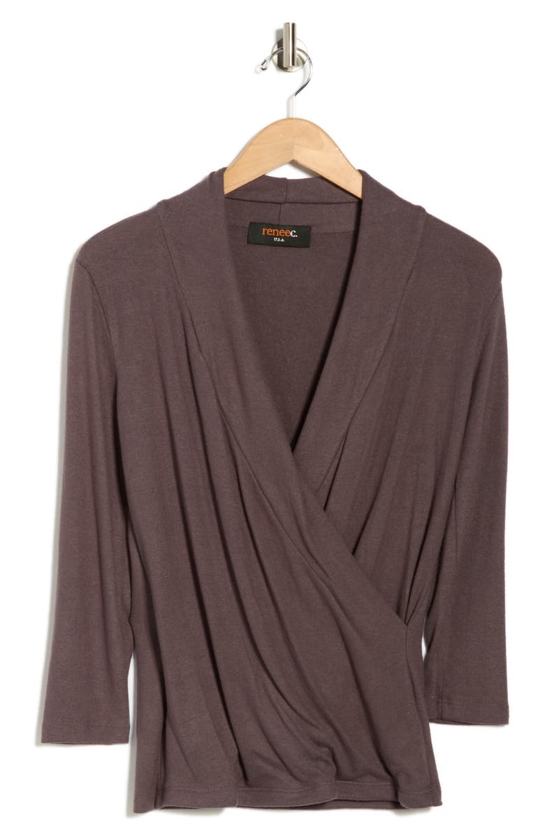 Renee C Surplice Long Sleeve Brushed Knit Top, Main, color, Dark Cement