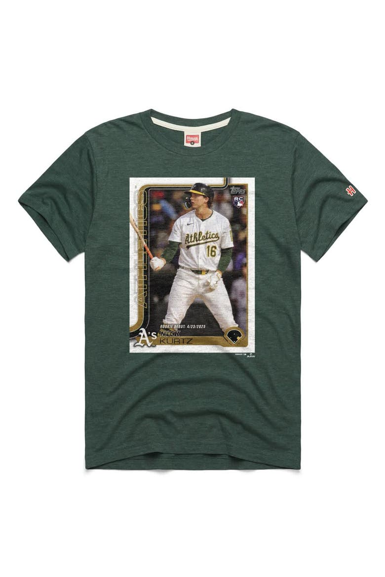 Men's Homage Nick Kurtz Green Athletics Topps Baseball Card Tri-Blend T-Shirt, Main, color, Green