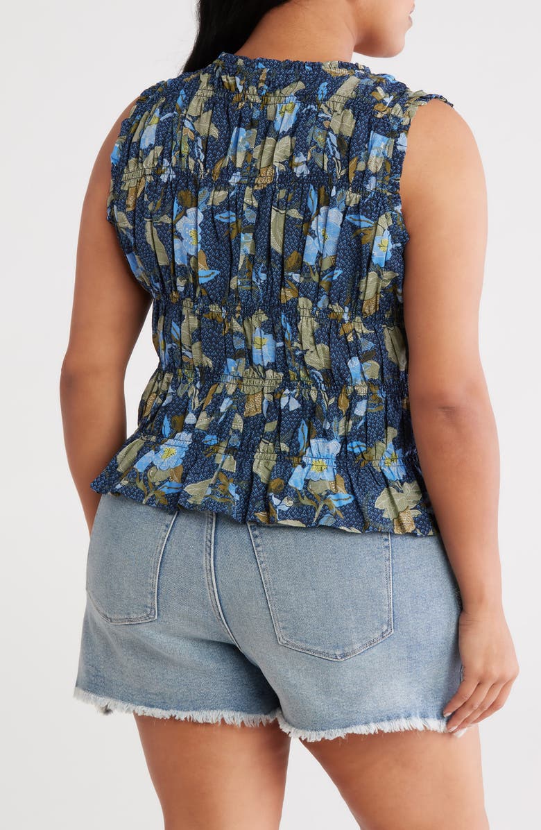 Treasure & Bond Print Shirred Tank, Alternate, color, Navy- Olive Jacobean Bloom
