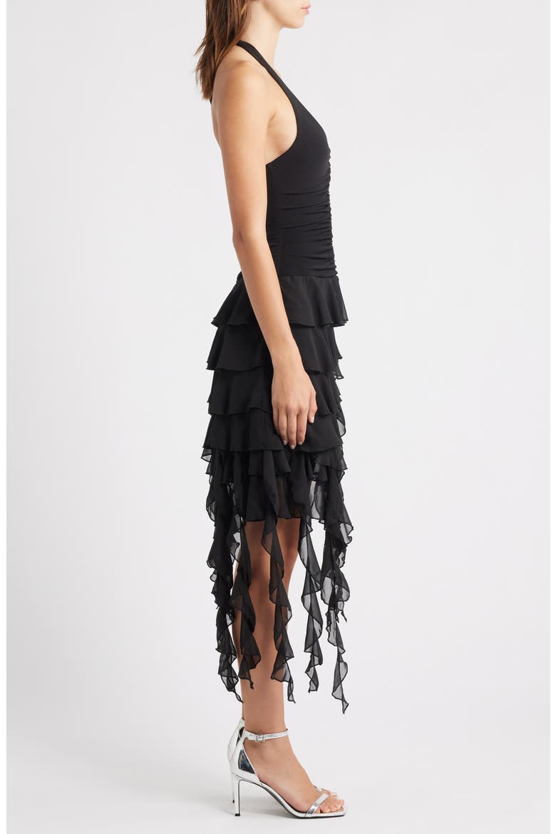 Ity Asymmetric Tiered Ruffle Halter Minidress, Alternate, color, BLACK