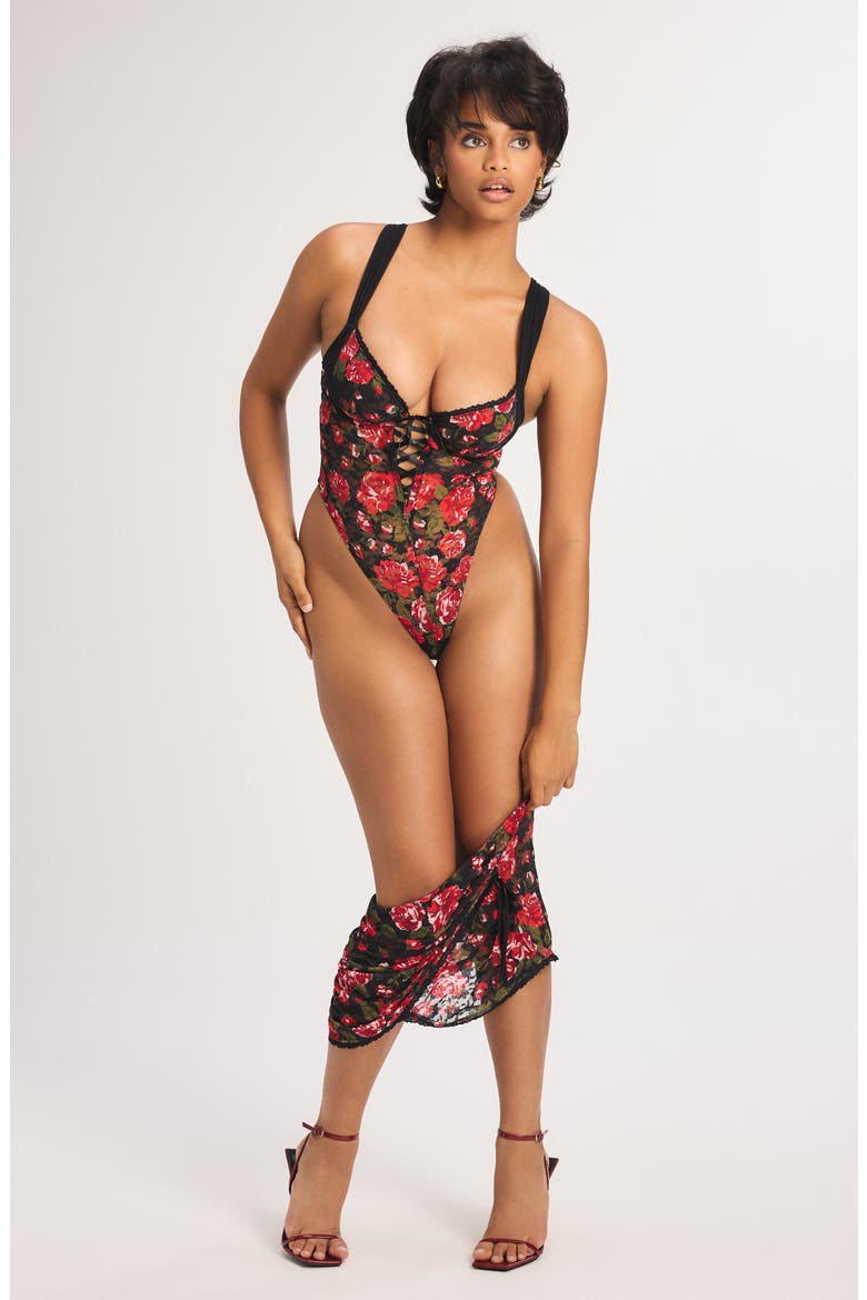 Sinful Rose Lace Teddy, Alternate, color, BLACK CAVIAR ROSY PASSIONS