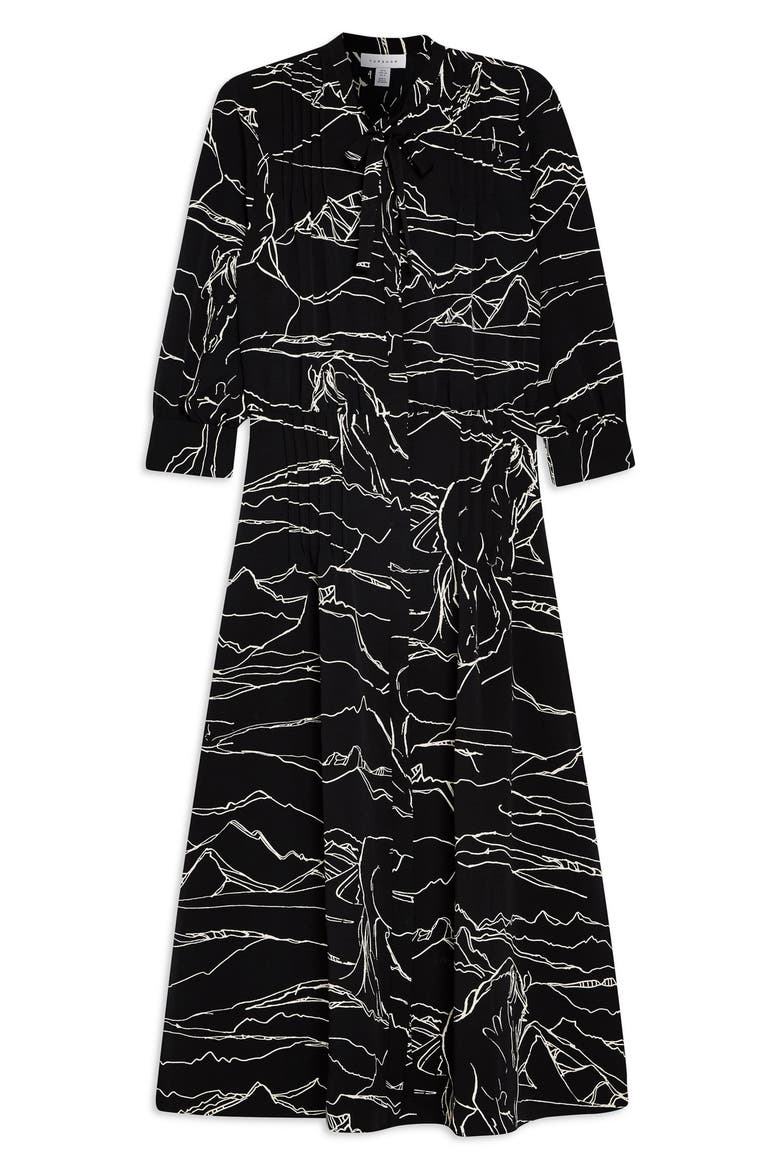 Horse Print Midi Dress, Alternate, color, BLACK MULTI