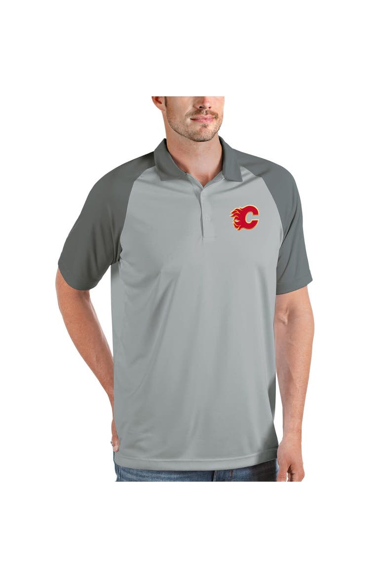 Men's Antigua Gray Calgary Flames Nova Polo, Alternate, color, Gray