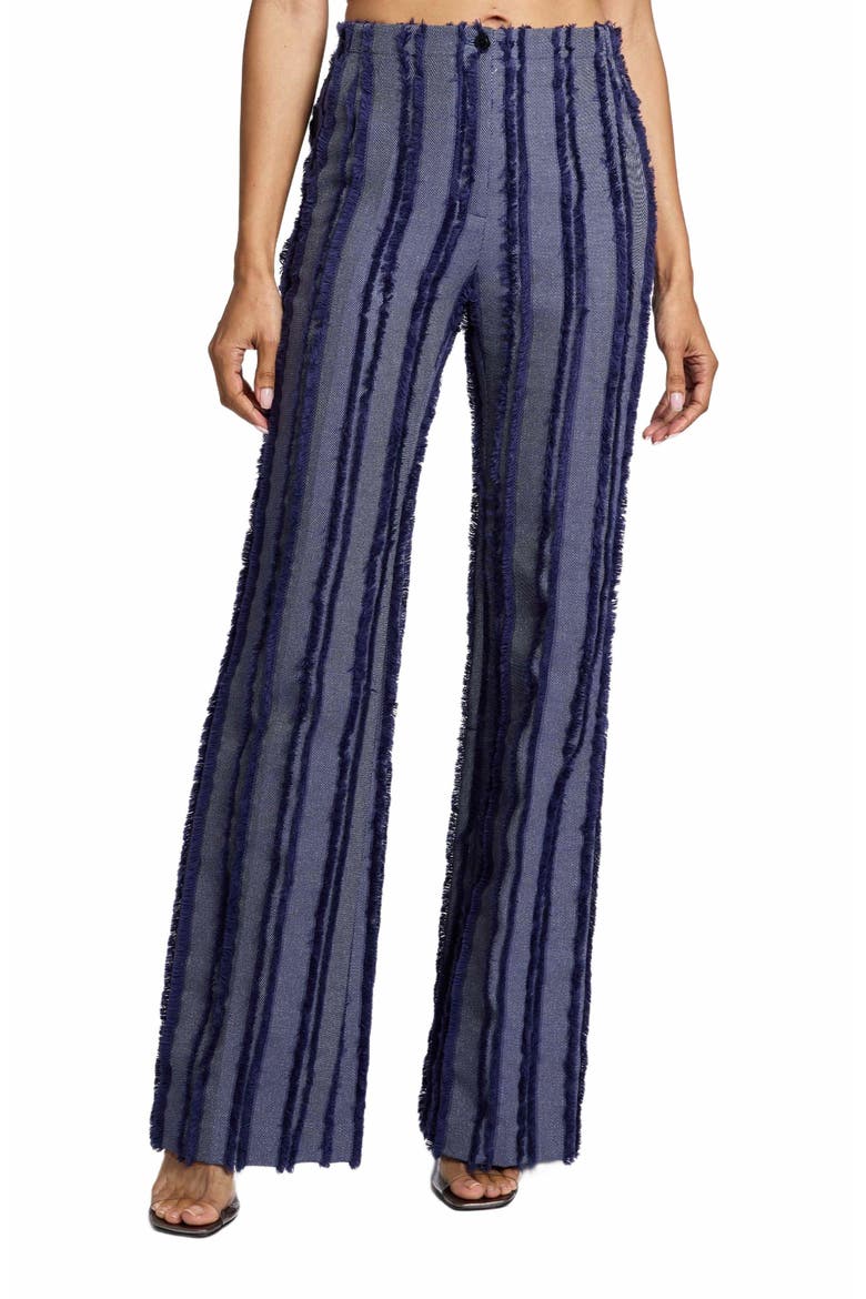 BETH Flared Pant in Stripe Fringed Organic Cotton Denim, Main, color, MARINE BLUE