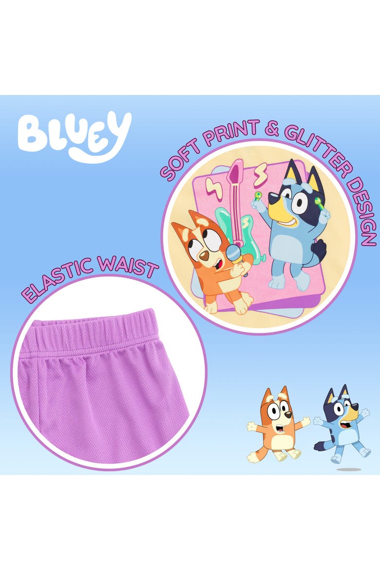 T-Shirt and Mesh Shorts Set, Alternate, color, Yellow Purple Bluey