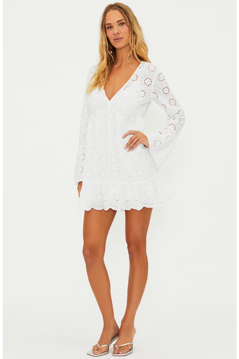 Delaney Eyelet Long Sleeve Cover-Up Minidress, Alternate, color, WHITE MAGNOLIA EYELET