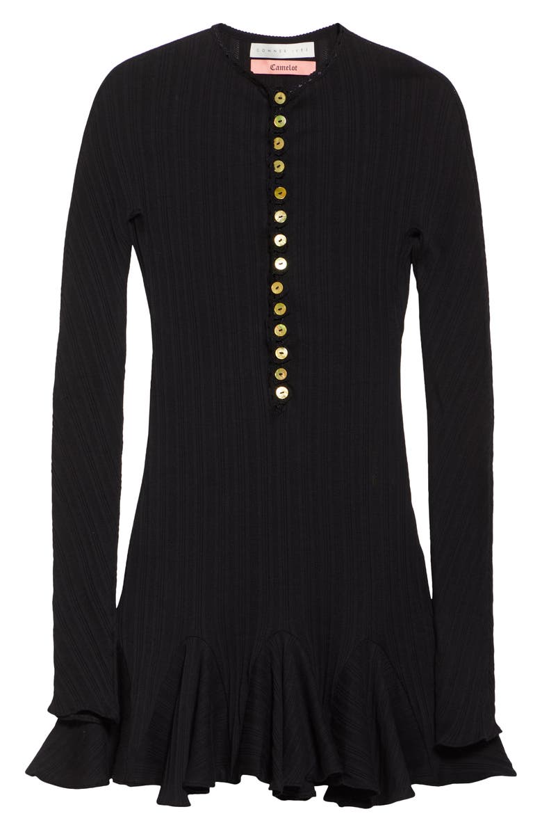CONNER IVES The Pointelle Henley Long Sleeve Organic Cotton Minidress, Alternate, color, Black