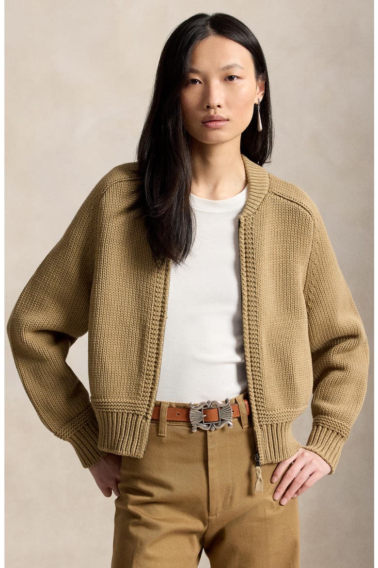 Full Zip Cotton Blend Cardigan, Alternate, color, DESERT KHAKI