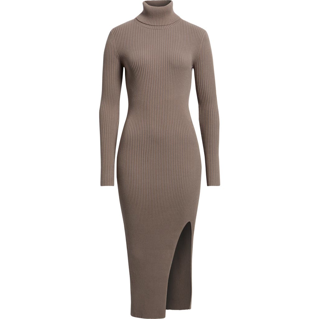 Open Edit Rib Long Sleeve Turtleneck Sweater Dress In Brown