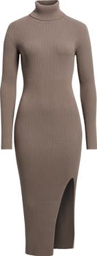Open Edit Rib Long Sleeve Turtleneck Sweater Dress