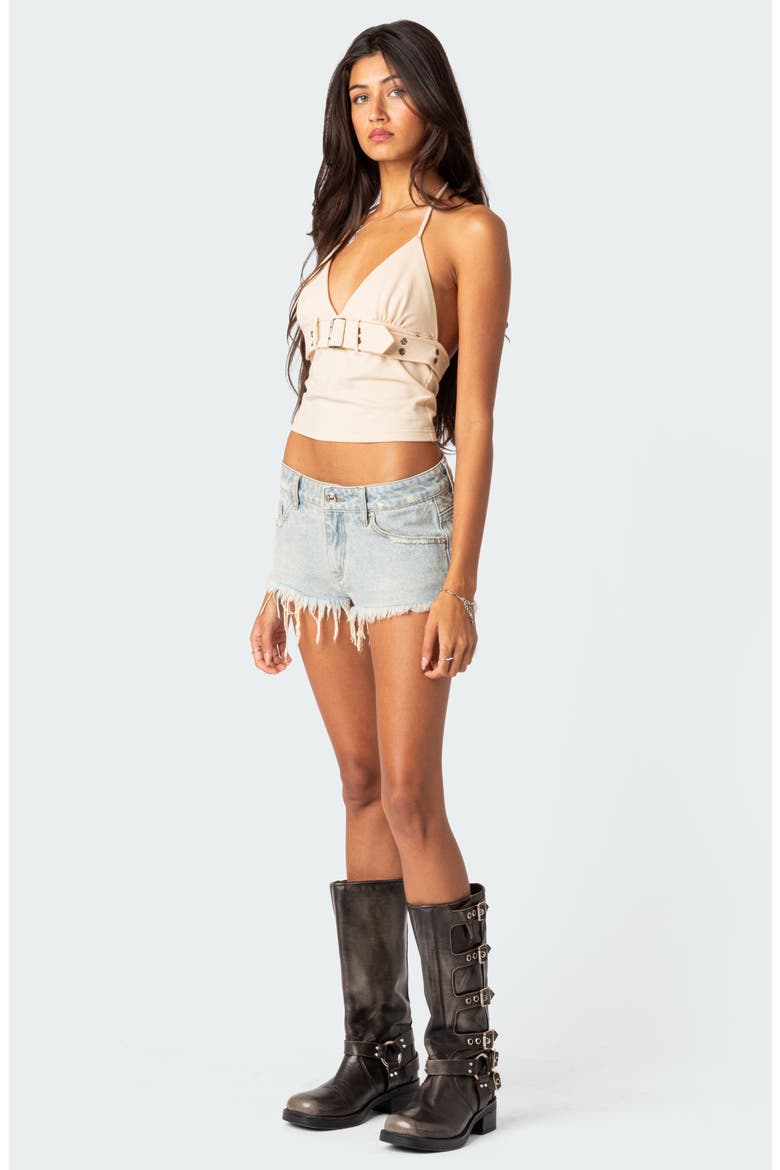 Birdie Belted Crop Halter Top, Alternate, color, BEIGE