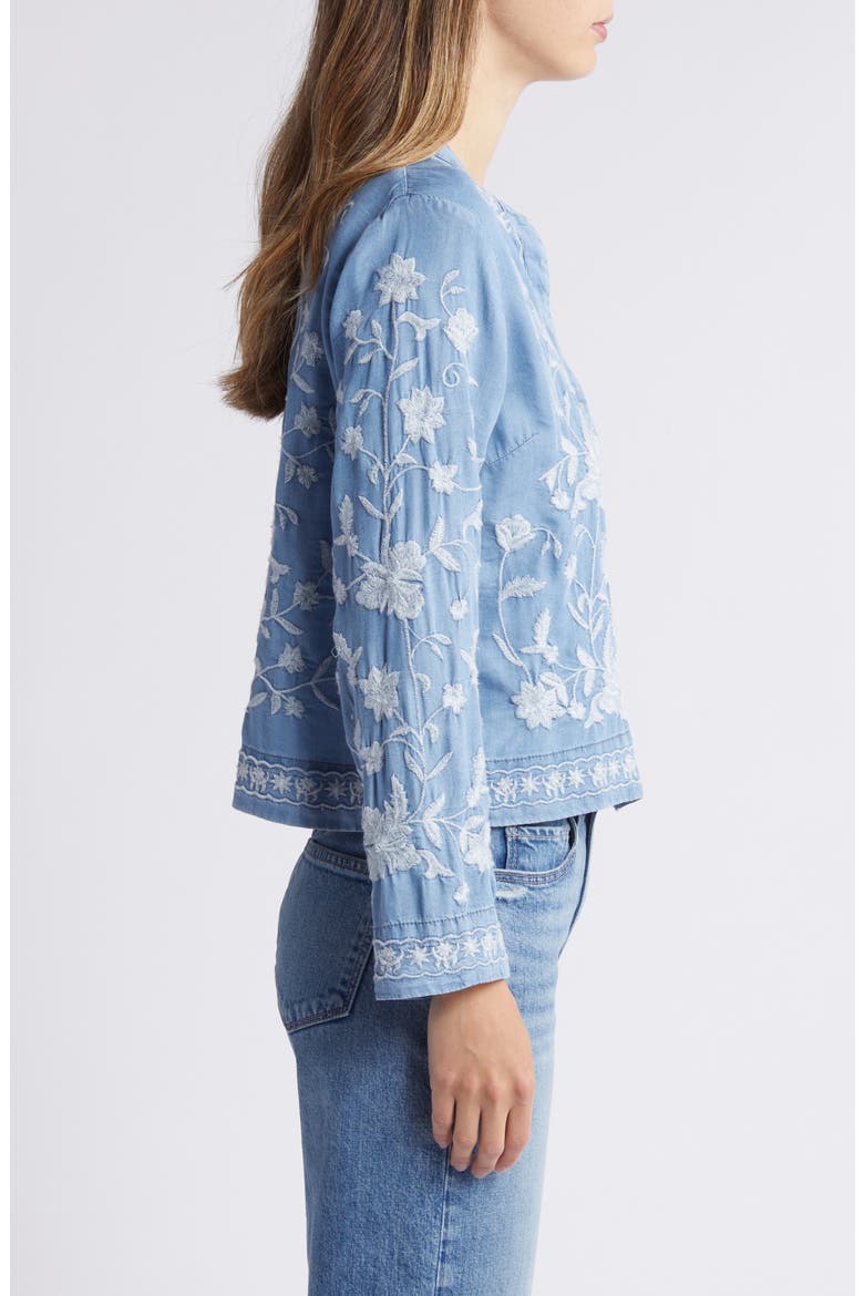 Madison Floral Embroidered Chambray Button-Up Shirt, Alternate, color, BLUE