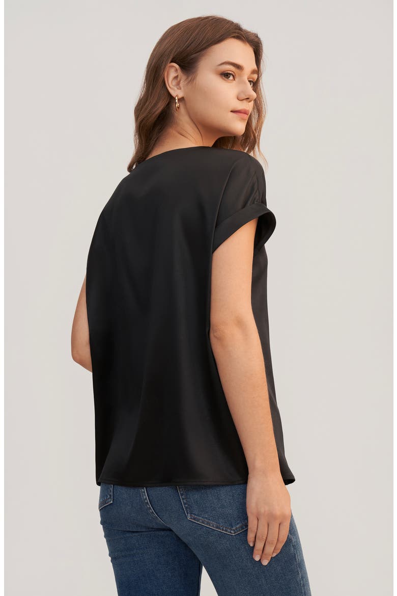 Women's Short Sleeves Round Neck Silk Tee, Alternate, color, Black