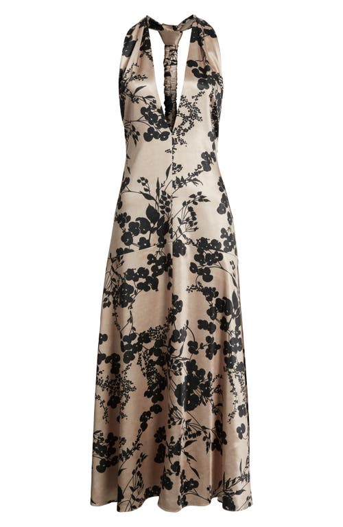 Parker Shadow Floral Print Halter Maxi Dress In Neutral