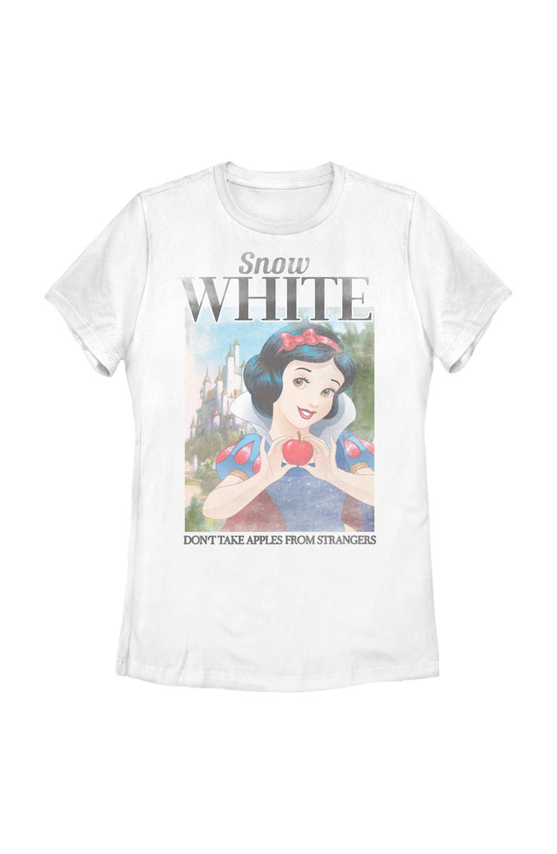 Snow White and the Seven Dwarfs Women's Snow White and the Seven Dwarfs Don't Take Apples From Strangers Poster  Graphic T-Shirt, Main, color, White