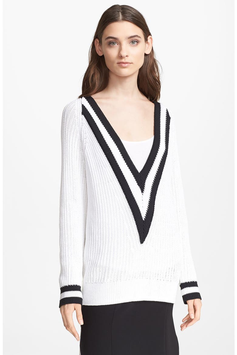 'Talia' V-Neck Sweater, Main, color, WHITE