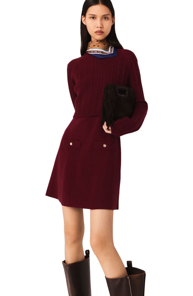 maje 2-in-1 knit mini dress, Alternate, color, Burgundy