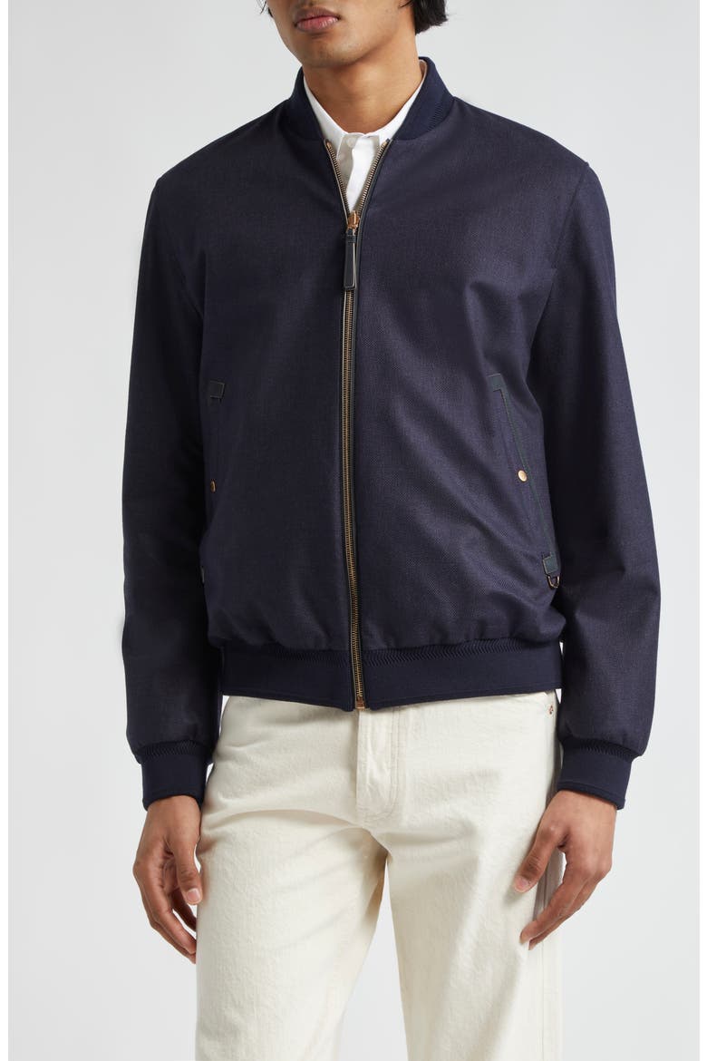 Silk Tweed Reversible Bomber Jacket, Main, color, NAVY