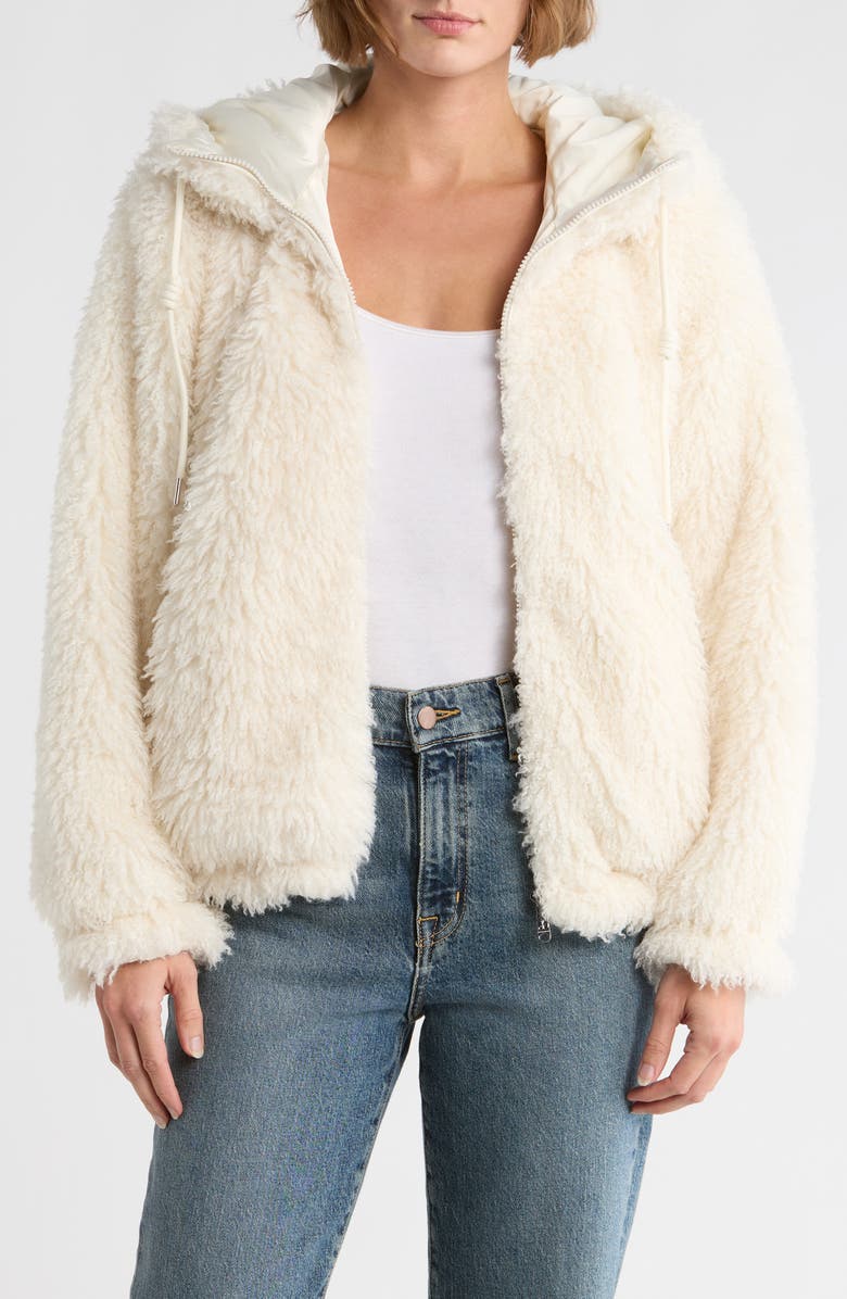 Sam Edelman Teddy Faux Shearling Hooded Jacket, Main, color, Ivory