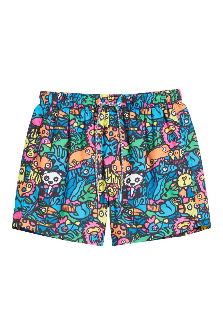 Munday Jungle Mid Length Swim Trunks, Alternate, color, MULTI