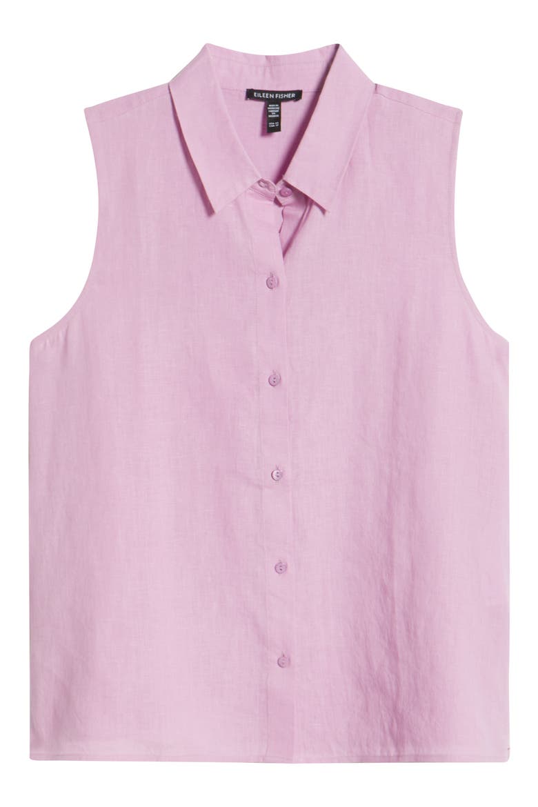 Classic Sleeveless Organic Linen Button-Up Shirt, Alternate, color, FRENCH LILAC
