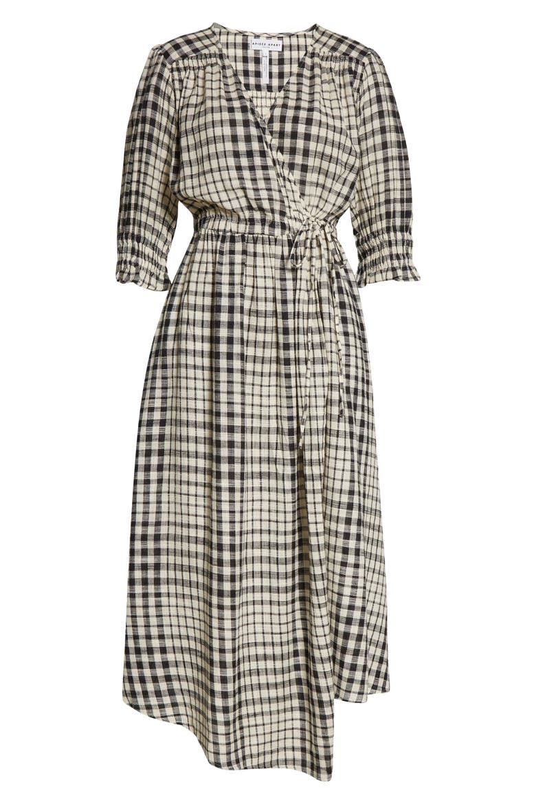 Lucinda Plaid Cotton Wrap Midi Dress, Alternate, color, PLAID
