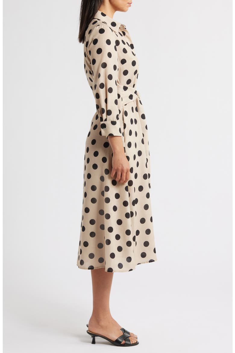 Long Sleeve Button-Up Midi Dress, Alternate, color, LIGHT TAN/ BLACK