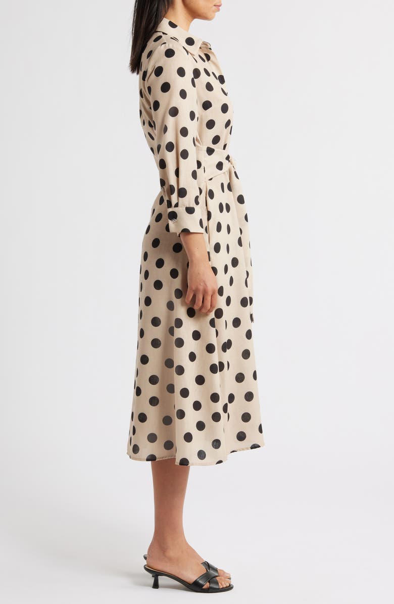 Julia Jordan Long Sleeve Button-Up Midi Dress, Alternate, color, Tan/ Black