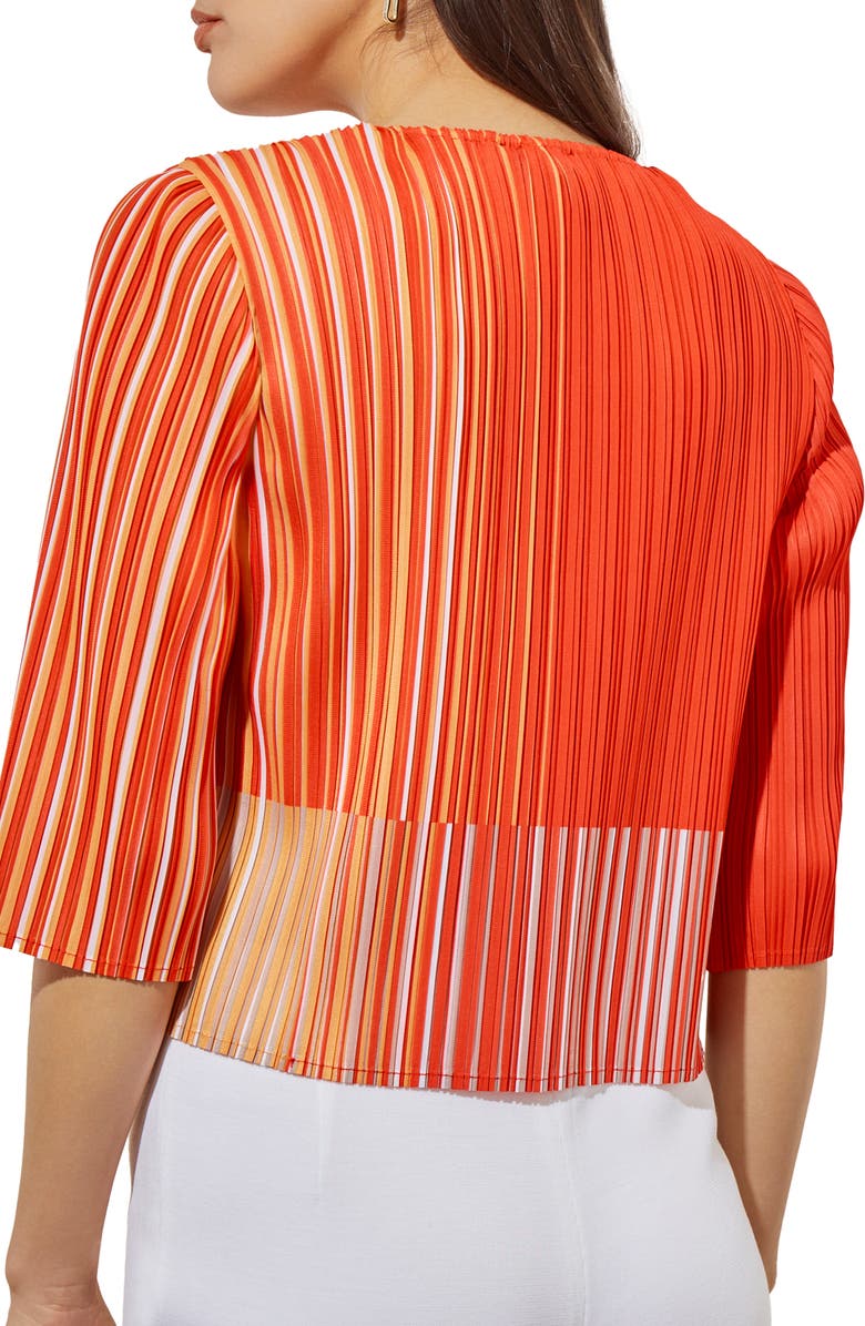 Ming Wang Stripe Plissé Elbow Sleeve Top, Alternate, color, Flame Stripe