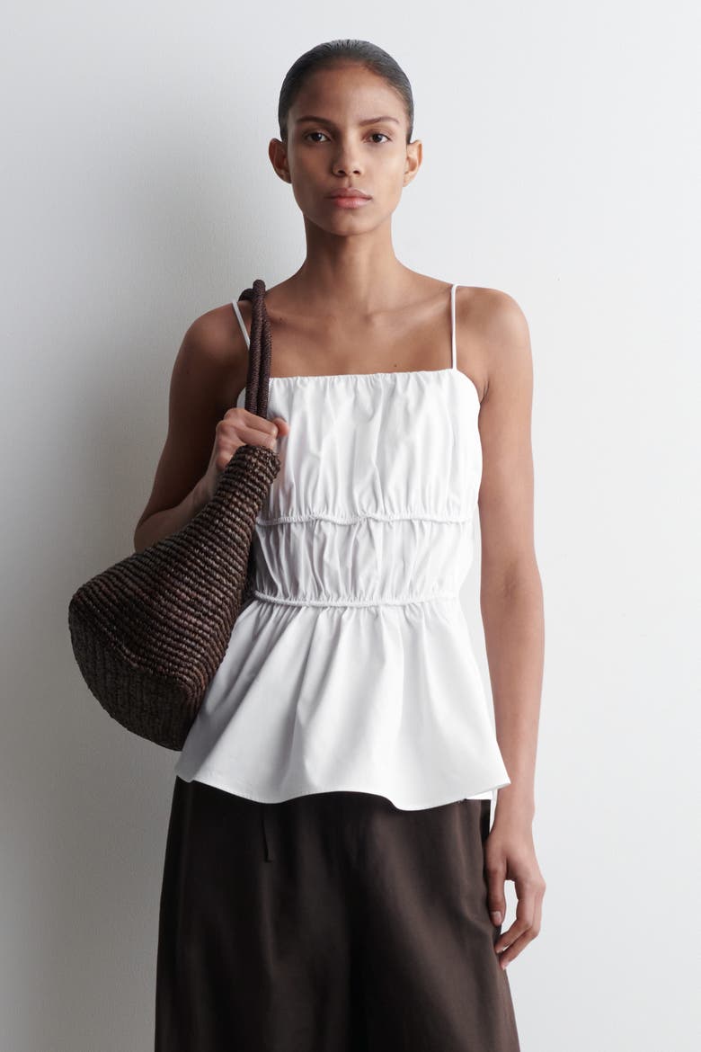 Gathered Cotton Top, Main, color, WHITE