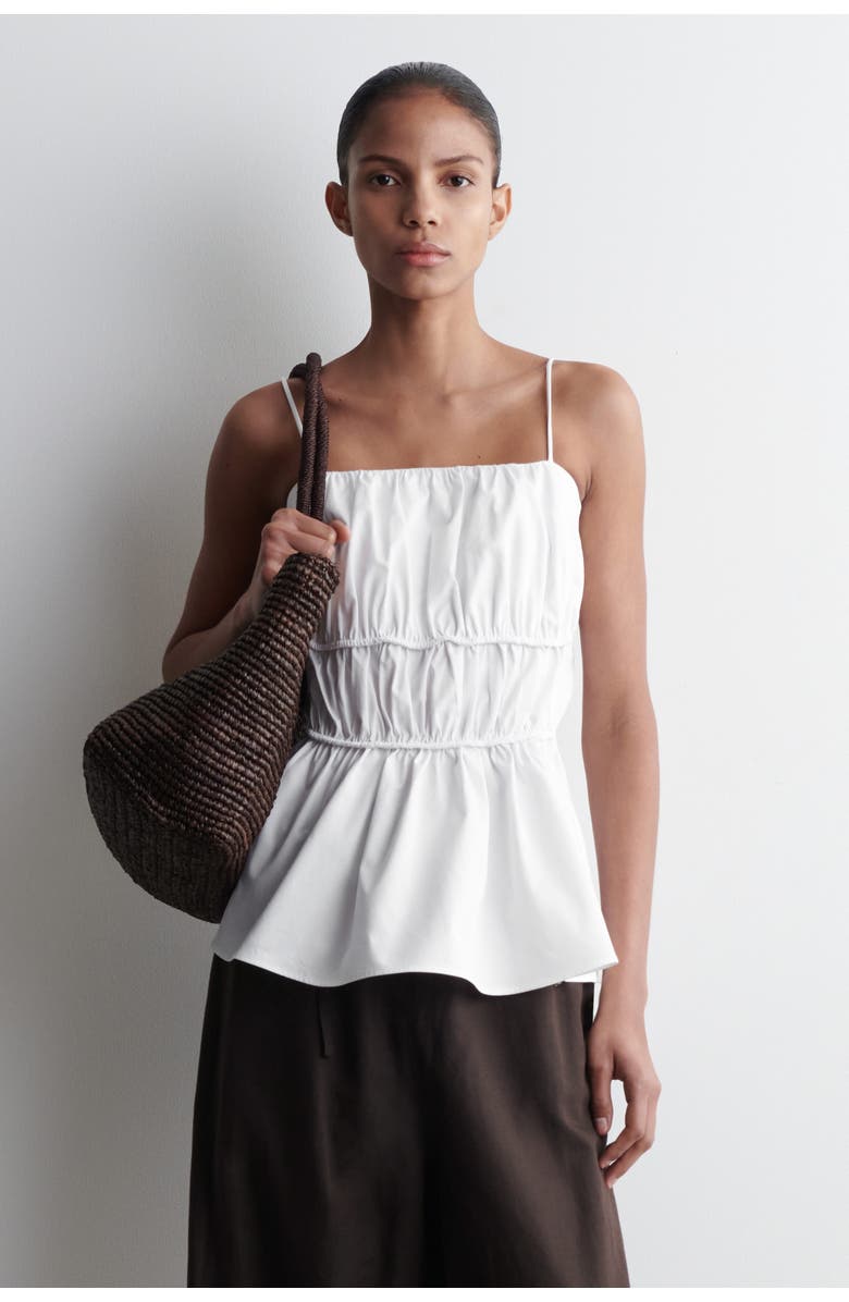 COS Gathered Cotton Peplum Top, Main, color, White