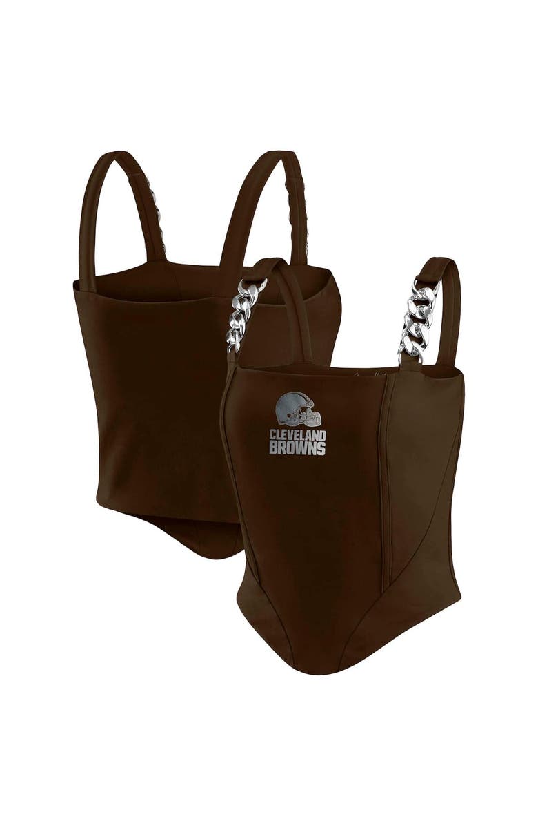 WEAR by Erin Andrews Women's WEAR by Erin Andrews x Gracie Hunt Brown Cleveland Browns Chain Link Corset Top, Alternate, color, 