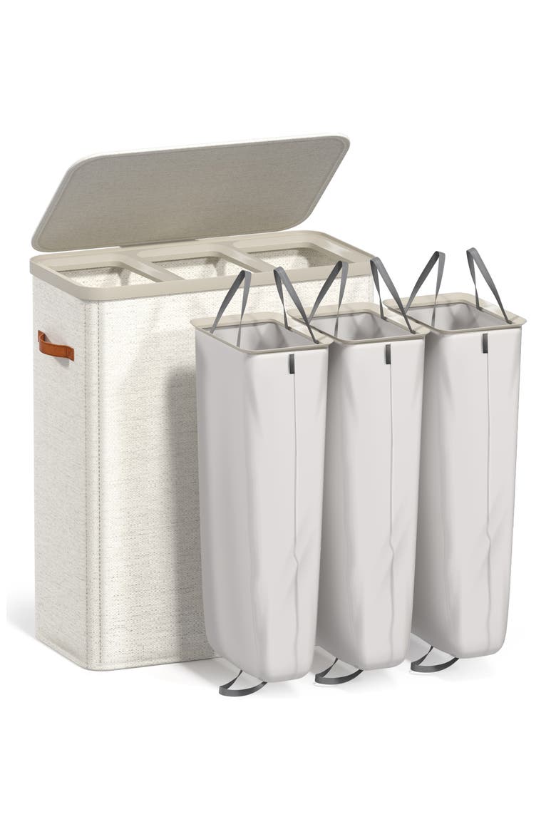 3-Compartment Laundry Basket, Main, color, BEIGE