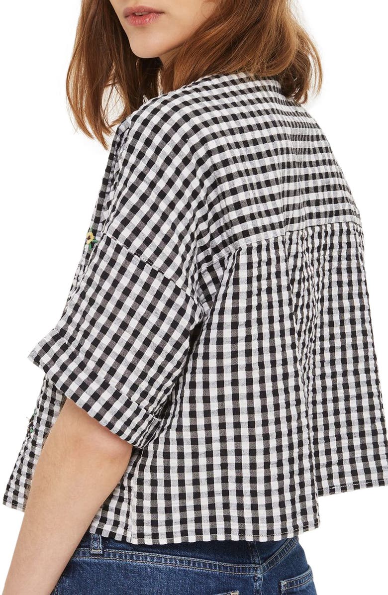 Topshop Kady Embroidered Gingham Shirt, Alternate, color,