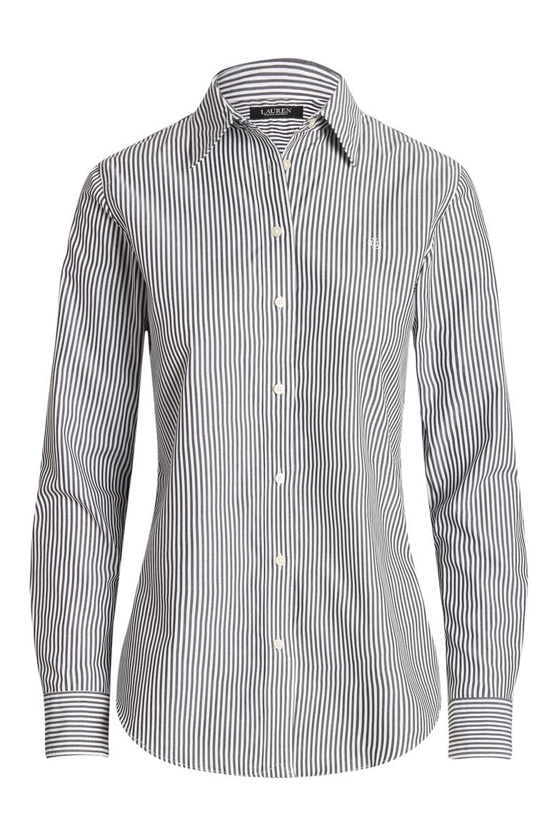 Stripe Easy Care Cotton Shirt, Alternate, color, BLACK/ WHITE