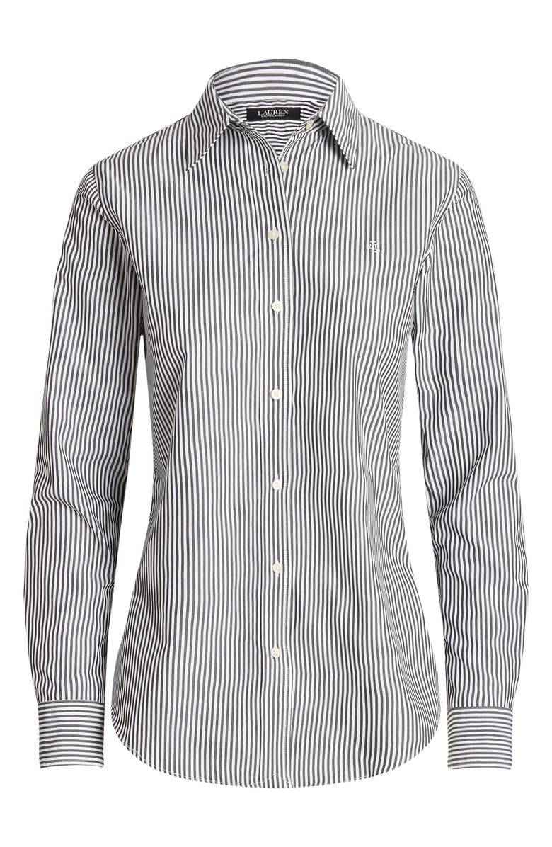 Lauren Ralph Lauren Stripe Easy Care Cotton Shirt, Alternate, color, Black/White