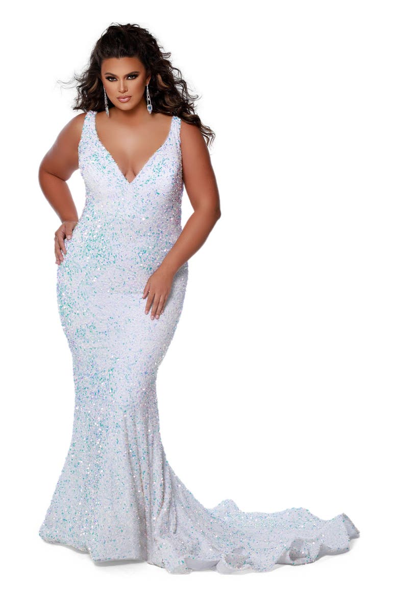 V-Neck Mermaid Plus Size Evening Gown, Main, color, Unicorn