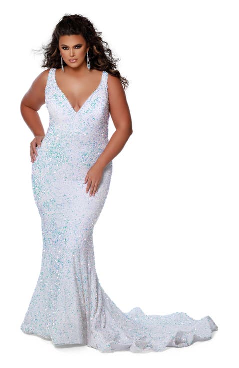 V-Neck Mermaid Plus Size Evening Gown