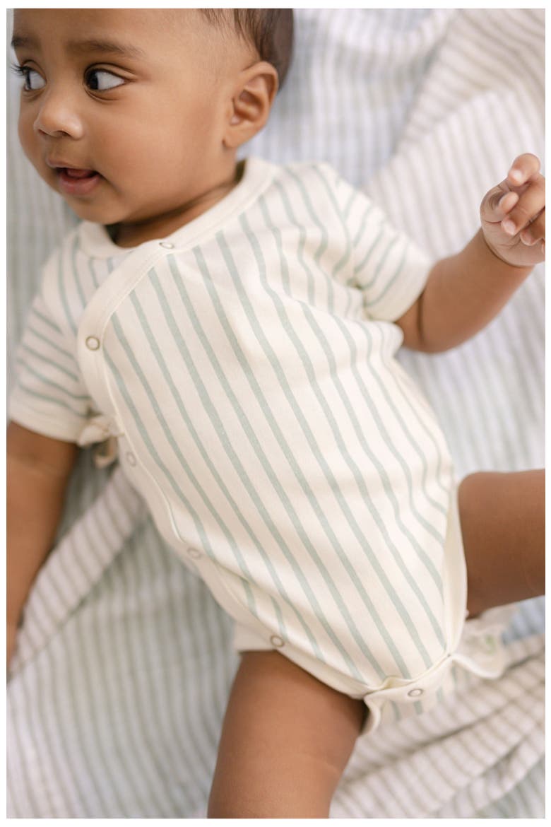 Stripes Away Organic Cotton Wrap Bodysuit, Alternate, color, STRIPES AWAY SEA