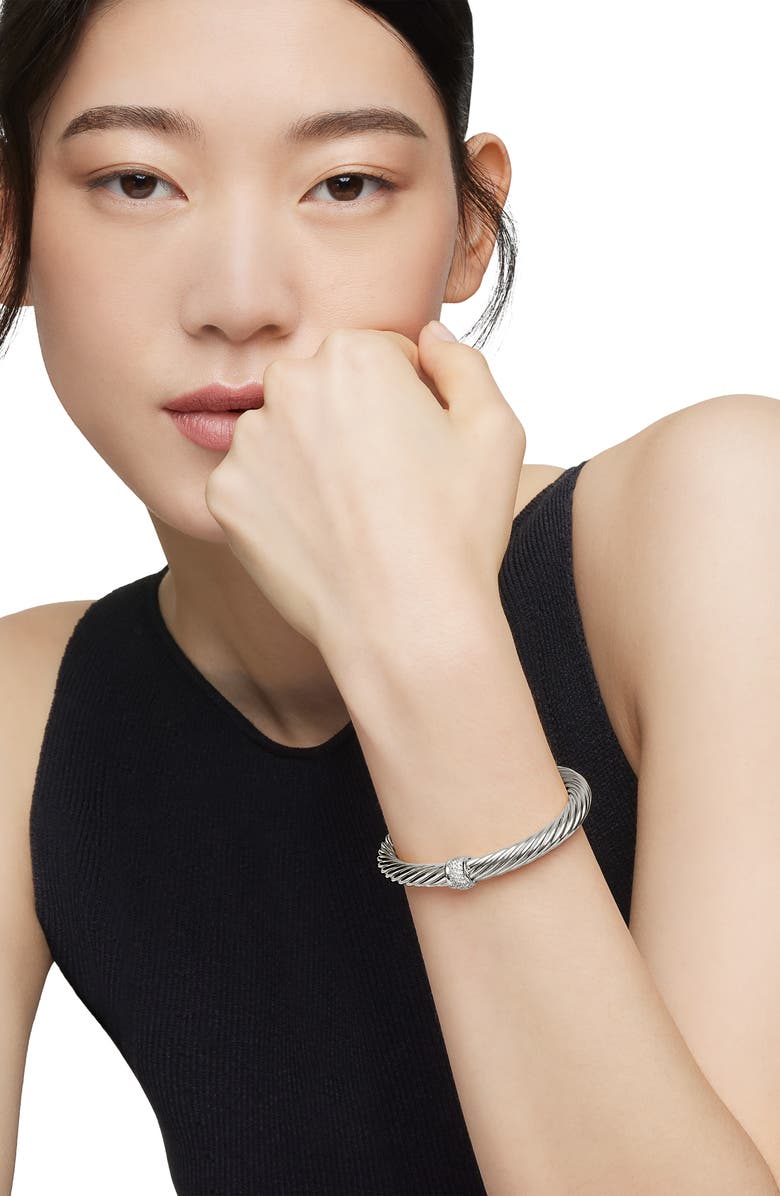 David Yurman Classic Cable Station Bracelet in Sterling Silver with Pavé Diamonds, 7mm, Alternate, color, Diamond