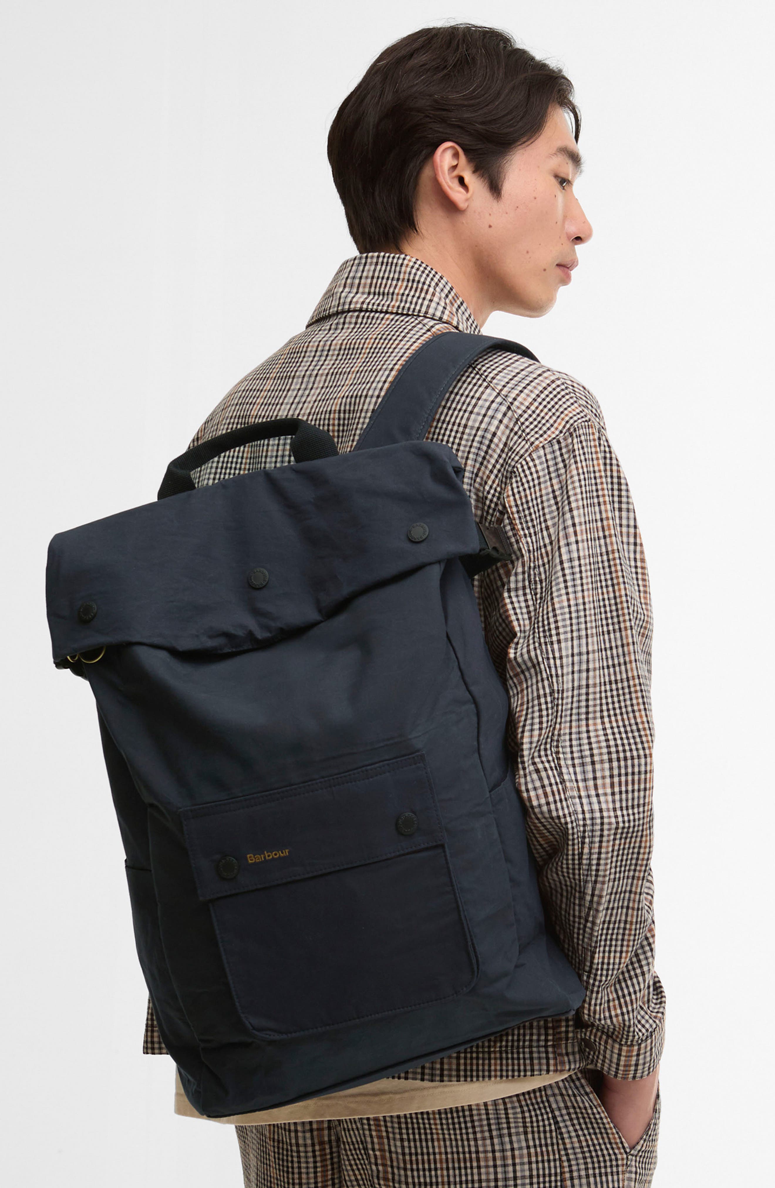 Barbour Transport Foldover Top Cotton Backpack, Alternate, color, Navy