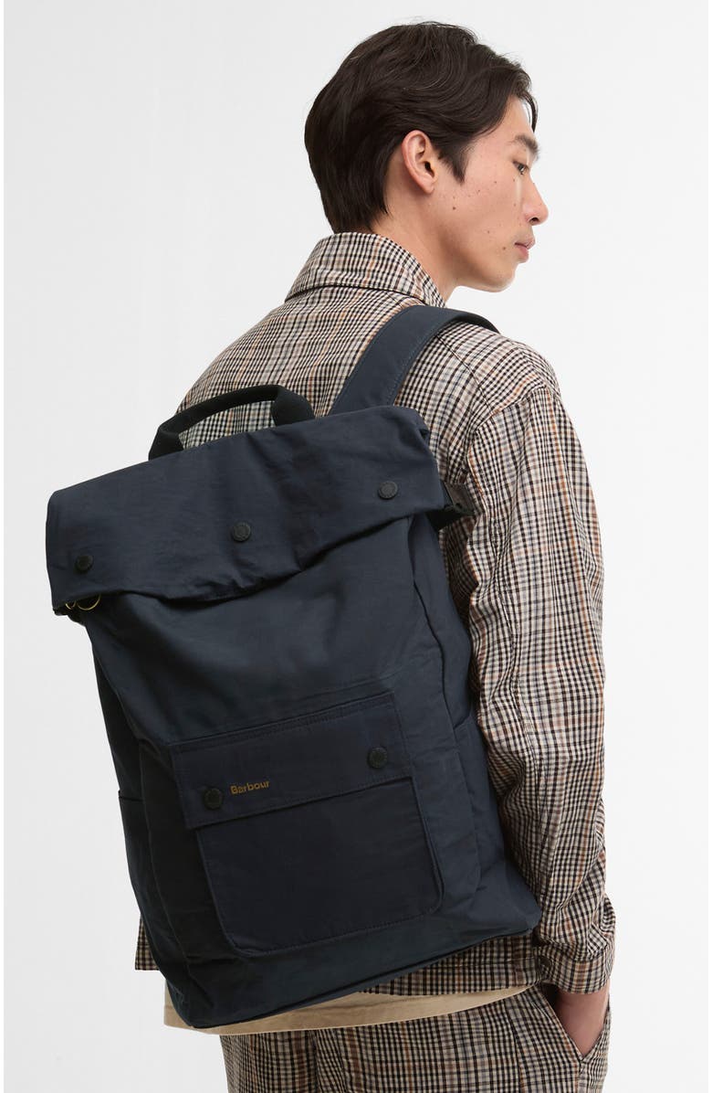 Barbour Transport Foldover Top Cotton Backpack, Alternate, color, Navy