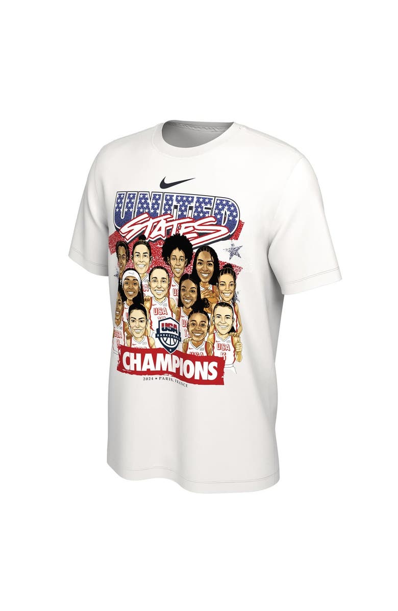 Nike Unisex Nike  White USA Women's Basketball 2024 Summer Olympics Gold Medal Team Caricature T-Shirt, Alternate, color, 