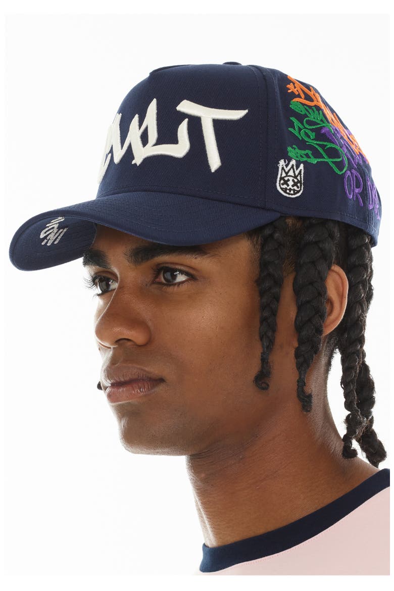 Graffiti Logo Trucker Hat, Alternate, color, MIDNIGHT BLUE
