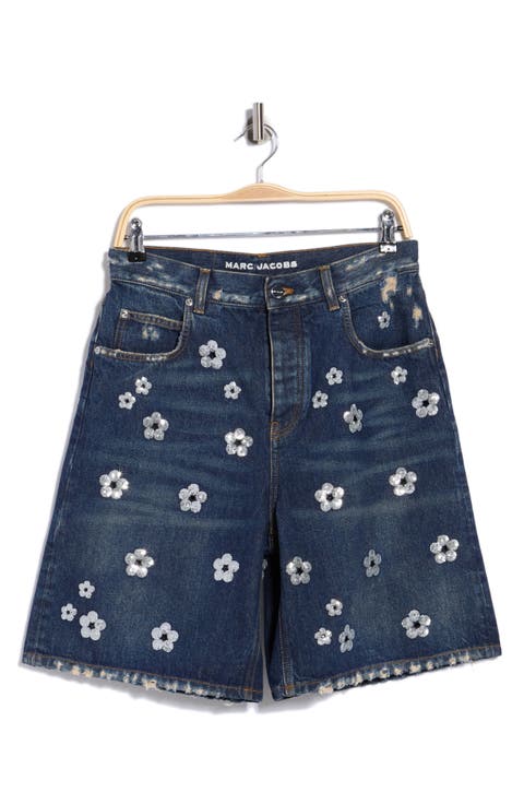 Sequin Daisy Wide Leg Shorts