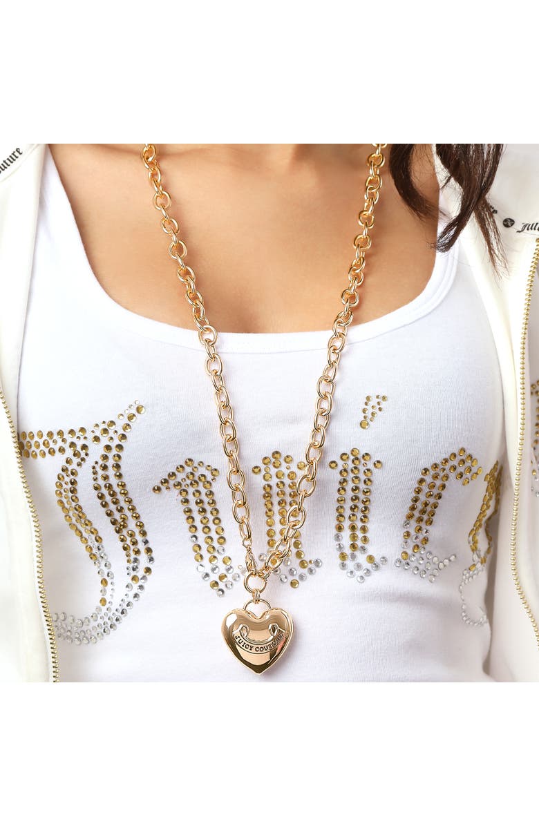 Juicy Couture Gold-Tone Long Heart Pendant Necklace, Alternate, color, Gold