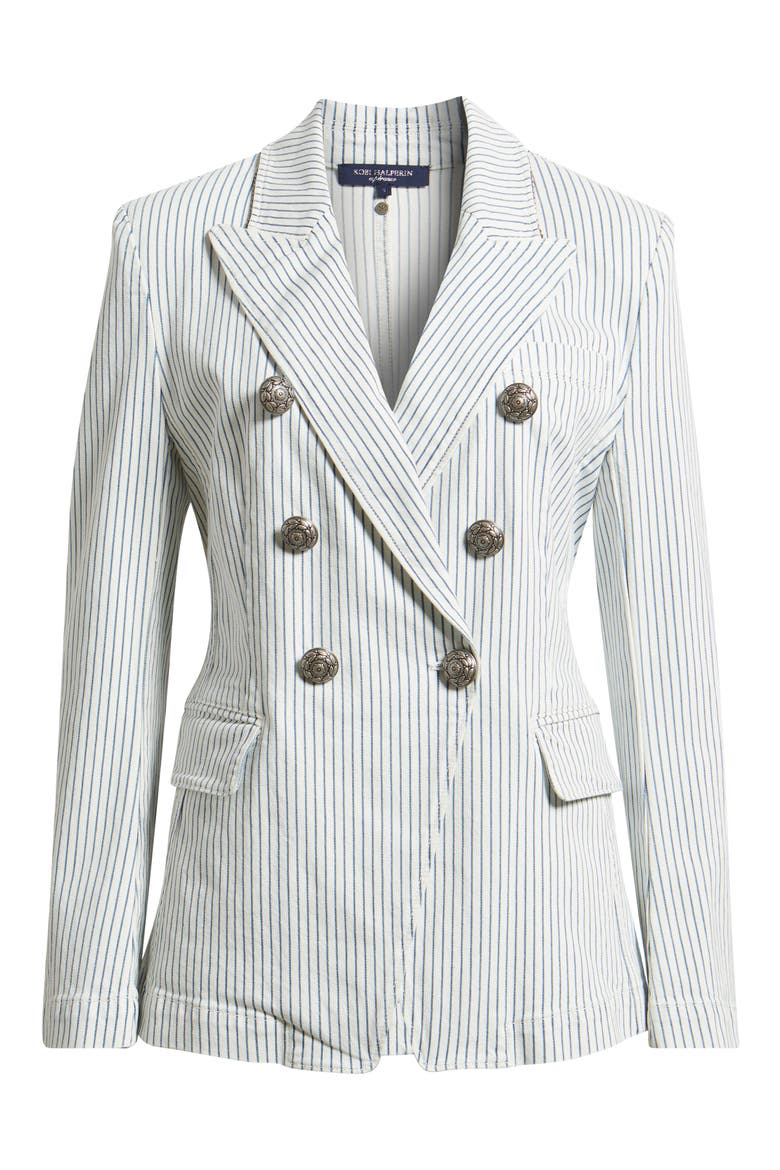 Cera Stripe Stretch Cotton Twill Double Breasted Jacket, Alternate, color, IVORY MULTI