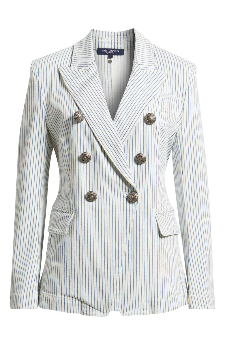 KOBI HALPERIN Cera Stripe Stretch Cotton Twill Double Breasted Jacket, Alternate, color, Ivory Multi