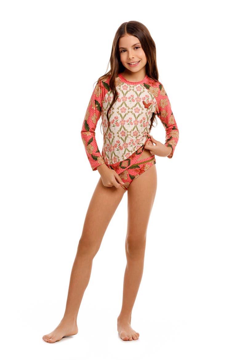 Kids' Lackie UPF 50 Two-Piece Rashguard Swimsuit, Alternate, color, RED